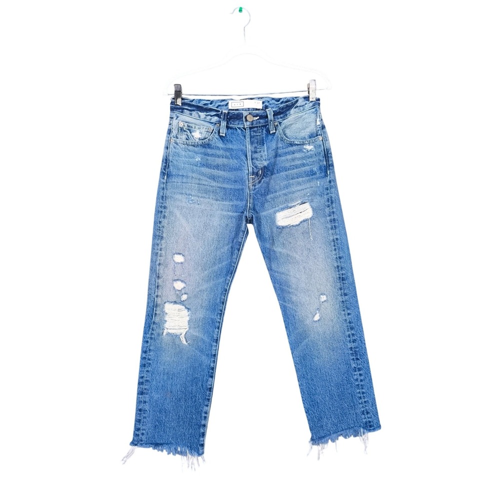AYR The Form High Rise Straight Leg Distressed Blue Denim Jeans Size 27